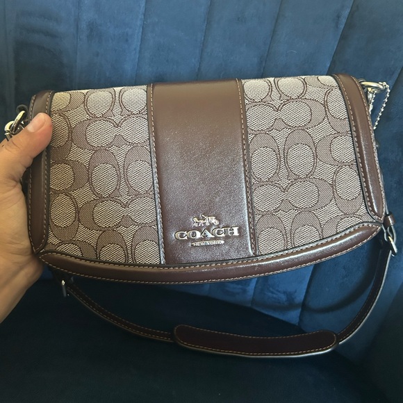 Coach Brown Andrea Jacquard Signature Shoulder Bag - Picture 1 of 13